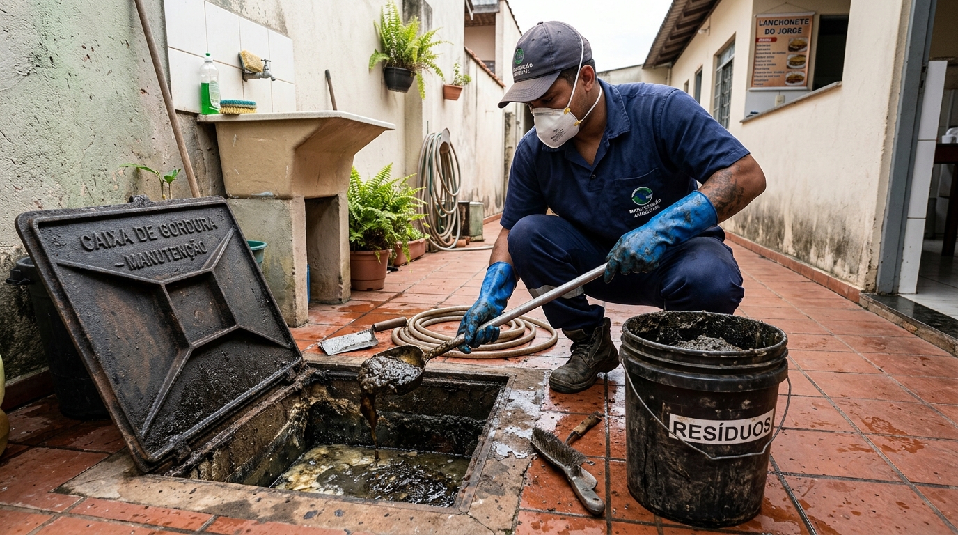 Remoção de resíduos da caixa de gordura em Uberaba‑MG
